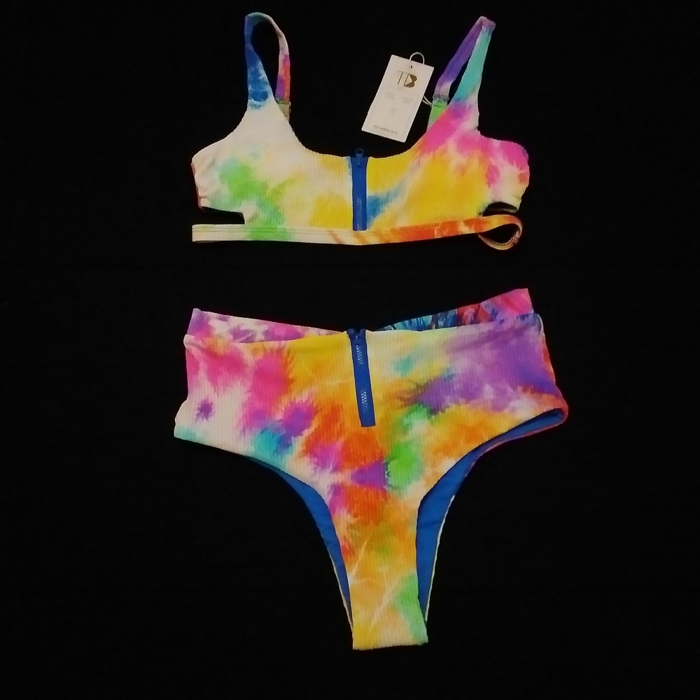 Tinibikini Women's 2PC High-waisted Tie Dye Bikini Swimsuit Sz:M
